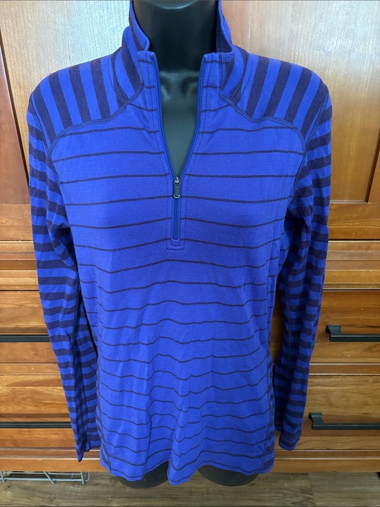 Smartwool Sweaters - Smartwool Women's Half-Zip Striped Sweater - Royal Blue & purple merino wool